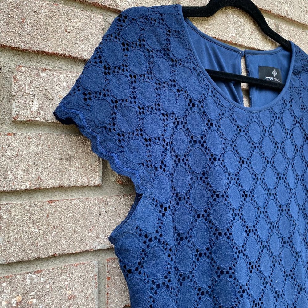 RONNIE NICOLE Blue Lined Short Sleeve Dress XL - Picture 4 of 9